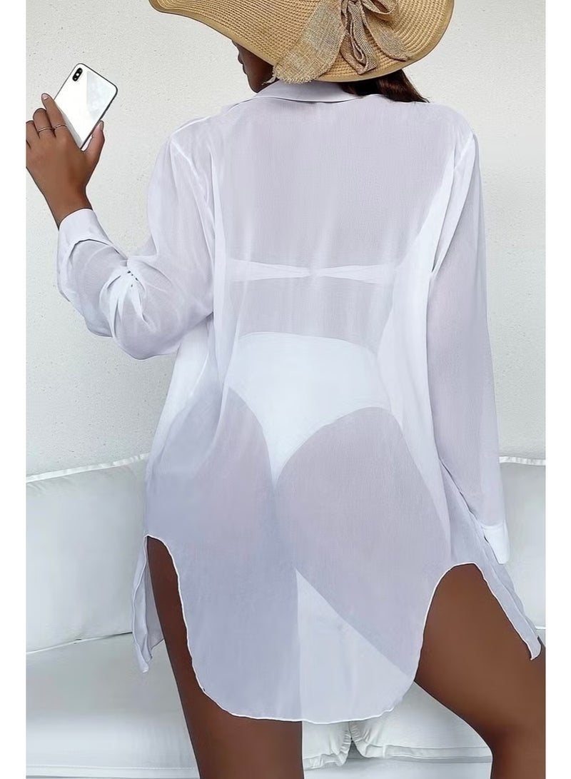 Angelsin Chiffon Shirt Beach Dress Pareo Kimono Kaftan - Image 2